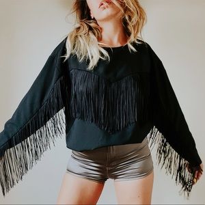 ASOS Black Crewneck Top With Fringe